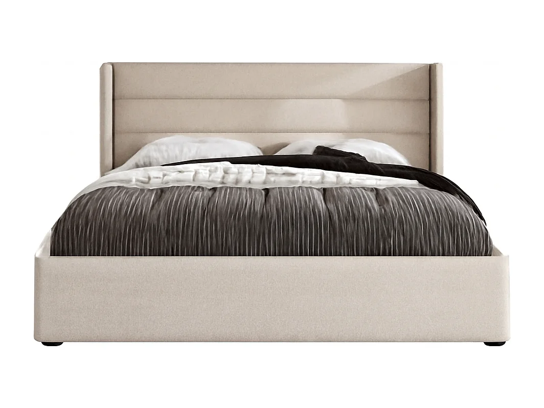 Opbergbed 160x200 cm - met hoofdbord, lattenbodem - beige linnen - inclusief matras