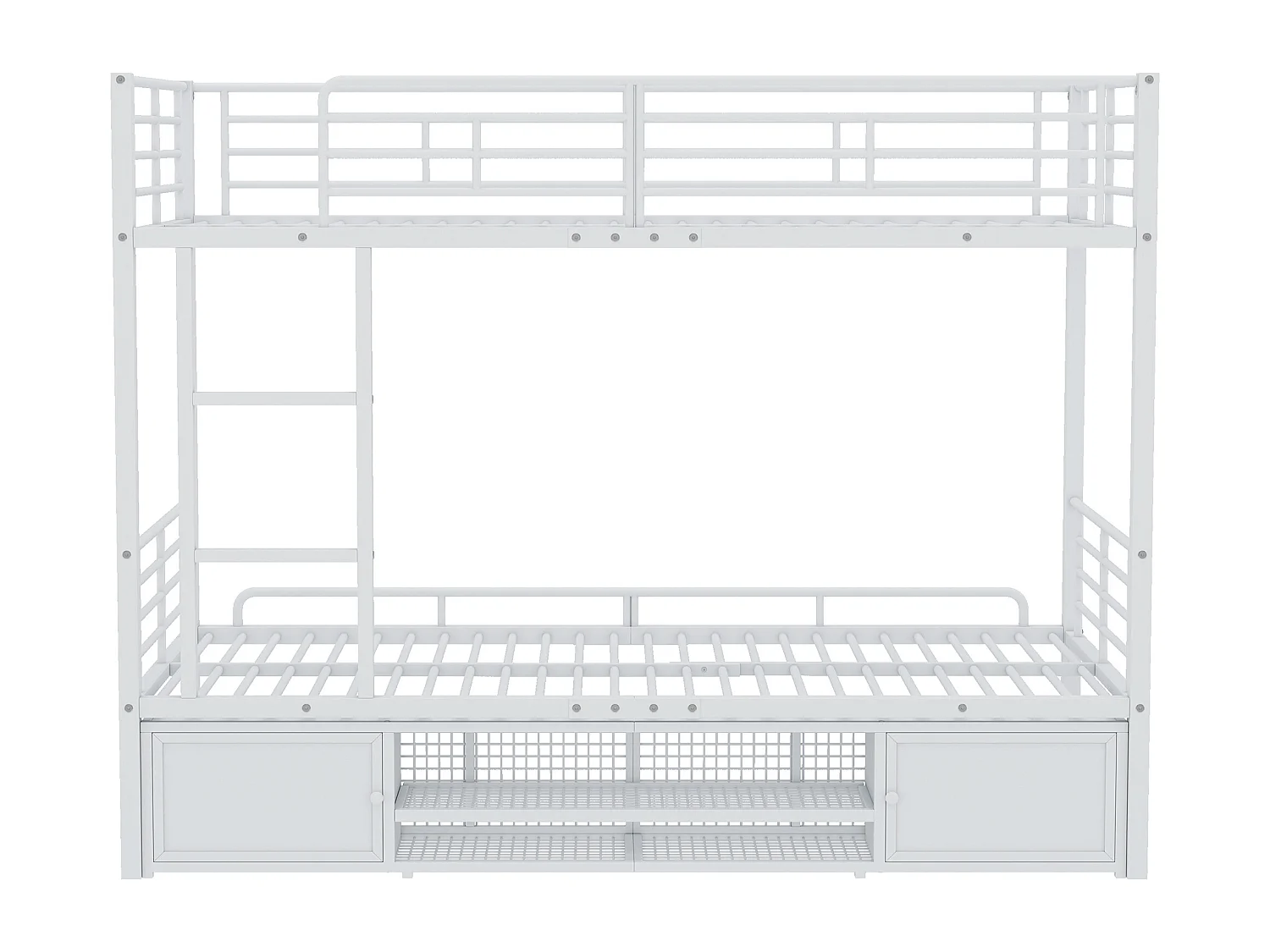 Etagenbett 90x200 cm – mit Schuhregalen – weißes Metall – ohne Matratze