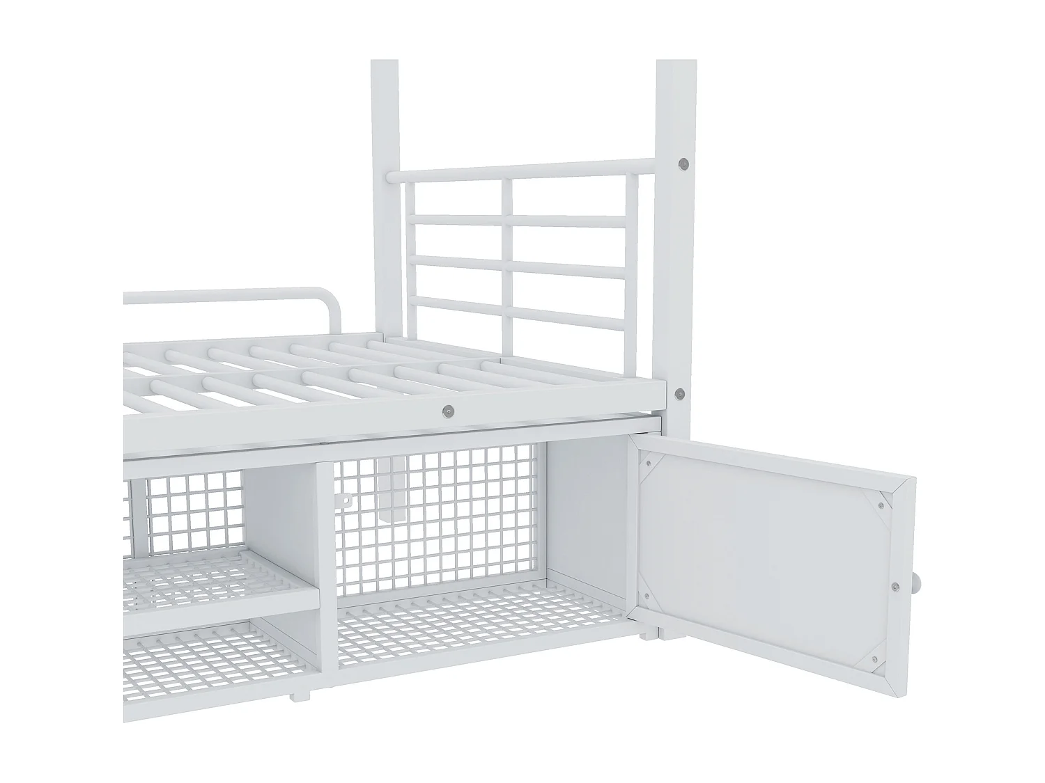 Etagenbett 90x200 cm – mit Schuhregalen – weißes Metall – ohne Matratze