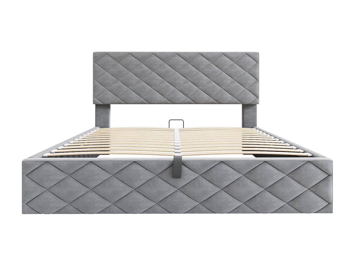 140 x 200 cm Bett mit Stauraum – Erwachsenenbett mit Kopfteil und Lattenrost – grauer Samt – Matratze nicht enthalten.