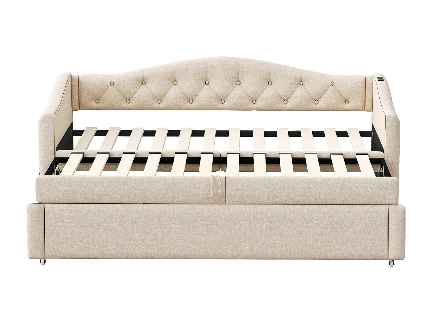 Letto per bambini 90 x 200 cm - con porta USB e rete a doghe - lino beige - materasso non incluso