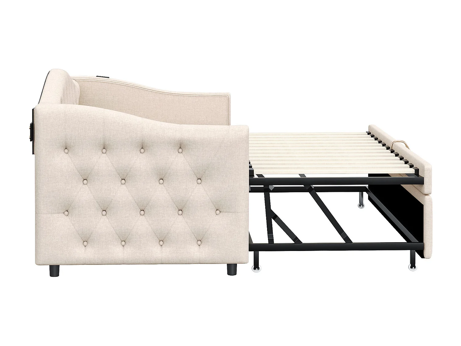 Letto per bambini 90 x 200 cm - con porta USB e rete a doghe - lino beige - materasso non incluso