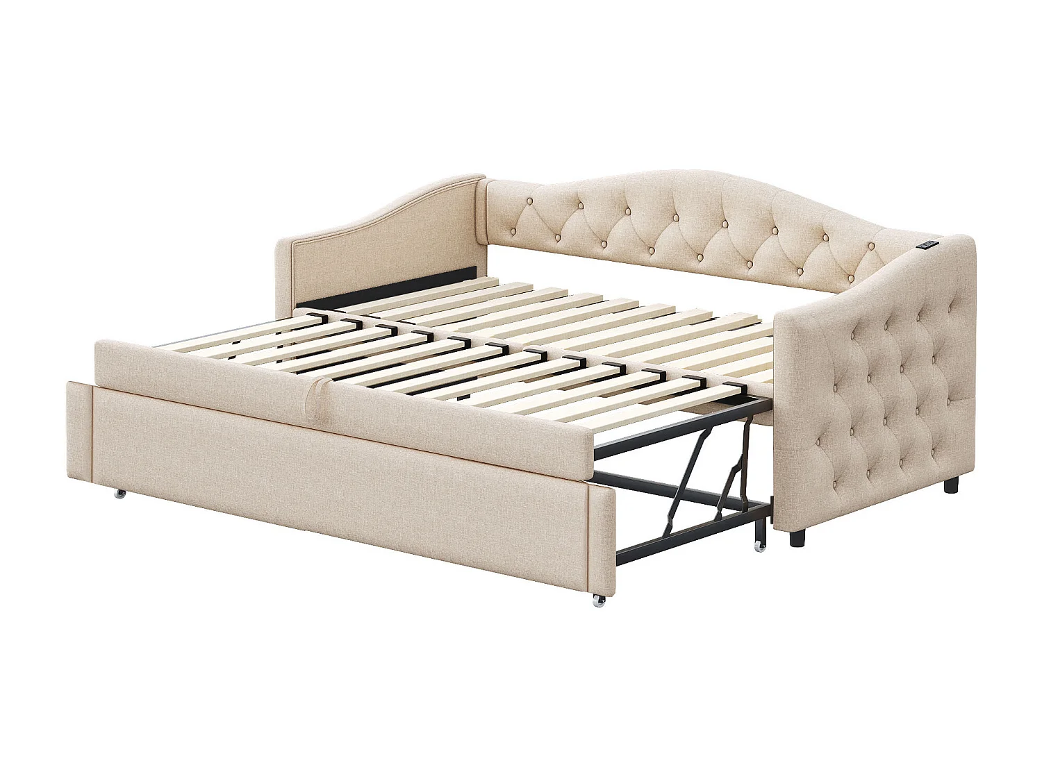 Letto per bambini 90 x 200 cm - con porta USB e rete a doghe - lino beige - materasso non incluso