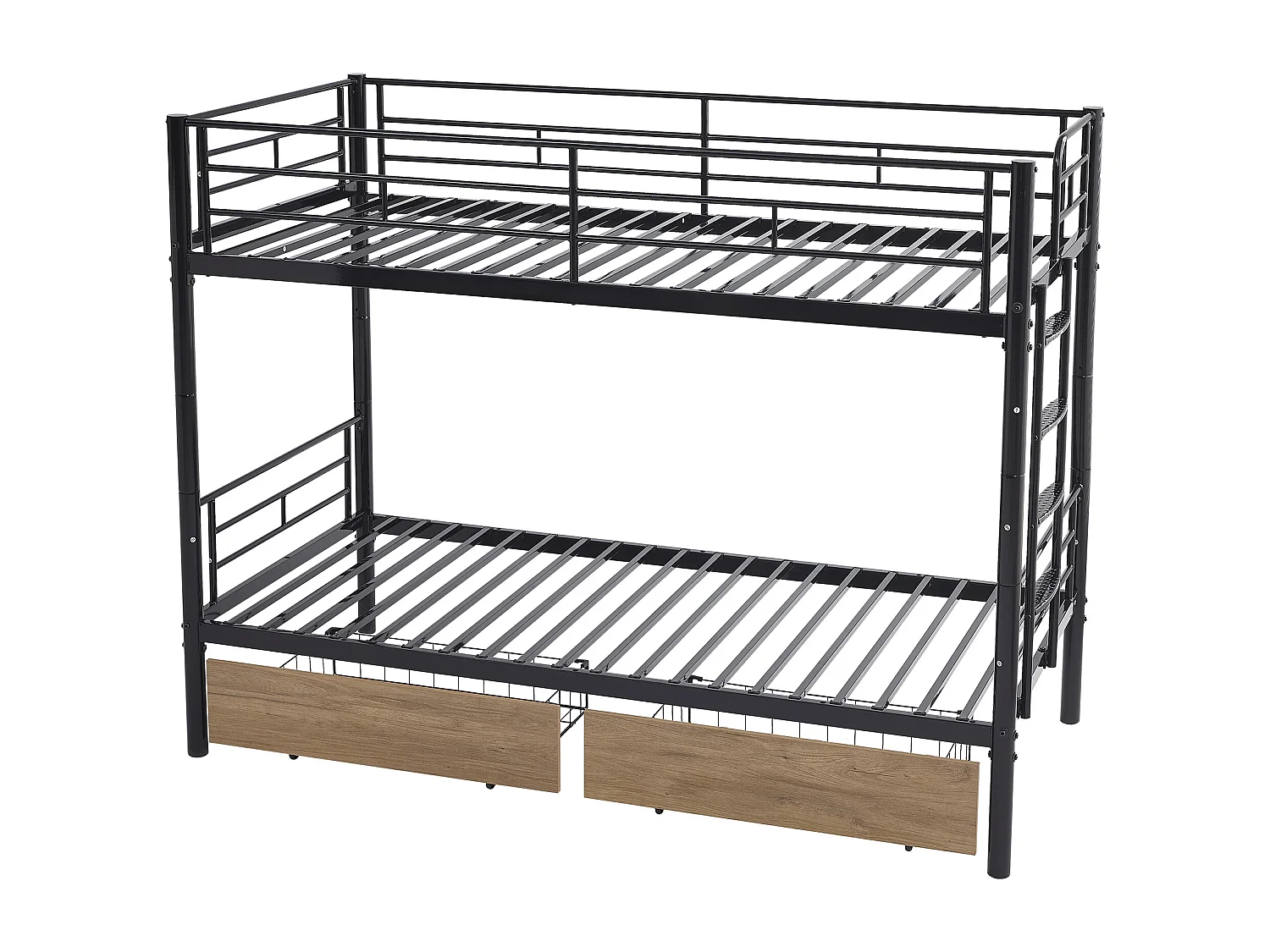Etagenbett 90 x 190 cm – mit 2 Schubladen, Lattenrost – schwarz