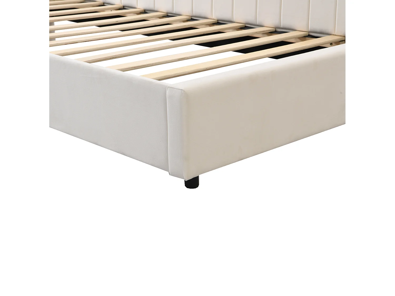 Lit enfant 90x200 cm - avec tête de lit, sommier à lattes - en velours - beige - sans matelas