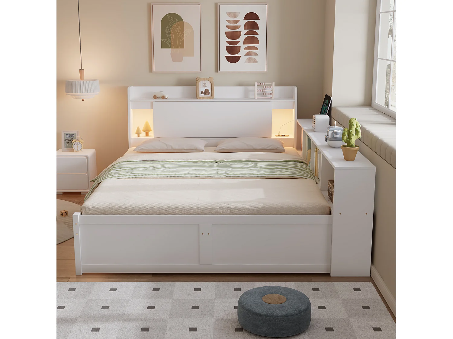 Letto per adulti 140 x 200 cm - con testiera Con contenitore, 2 cassetti - bianco - senza materasso