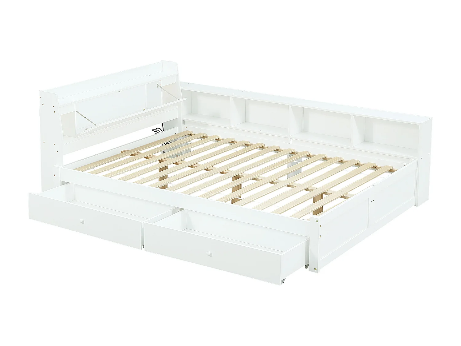 Letto per adulti 140 x 200 cm - con testiera Con contenitore, 2 cassetti - bianco - senza materasso