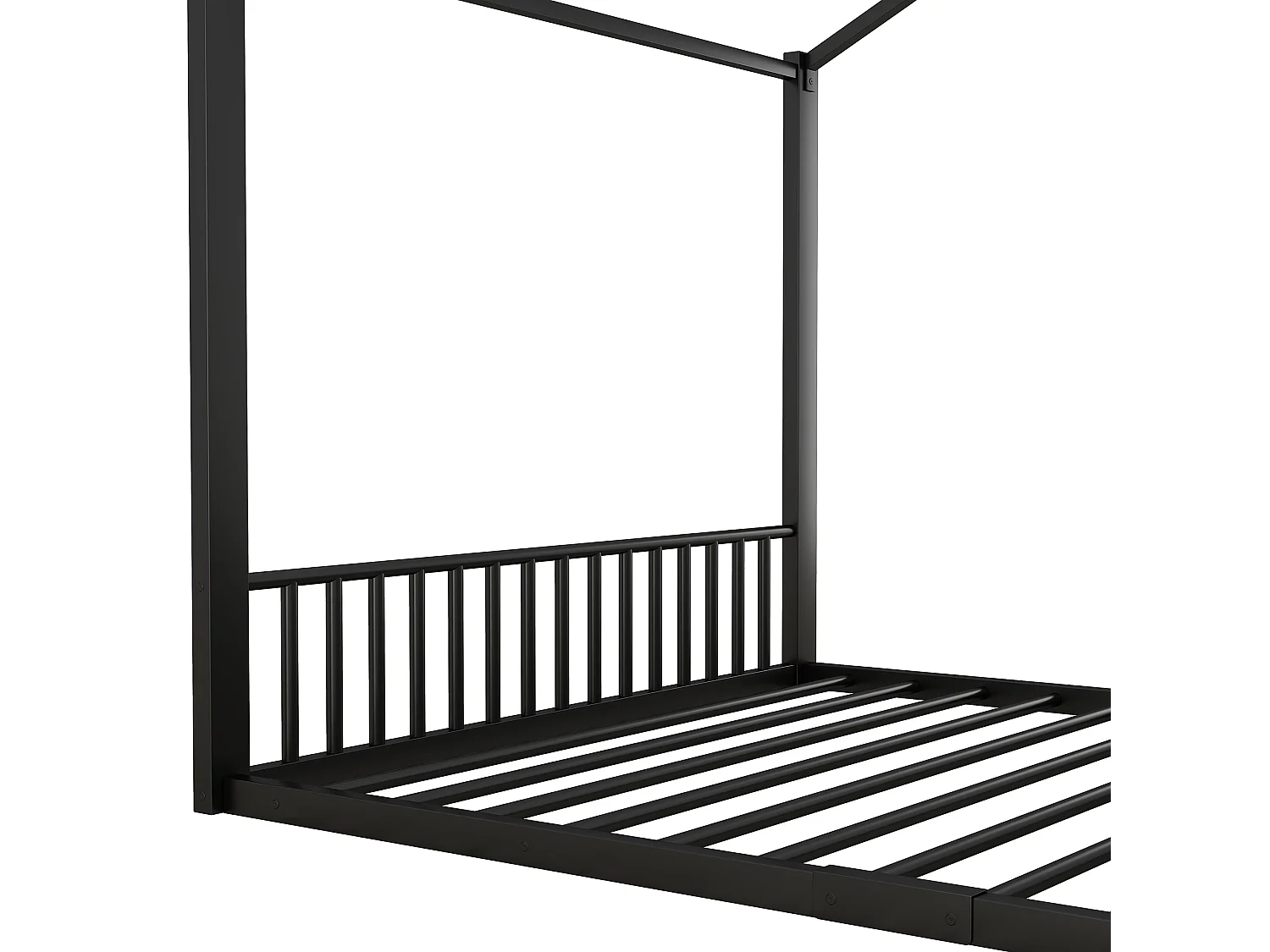 Cama cabina de 140 x 200 cm con somier de láminas, de metal, negra, sin colchón.