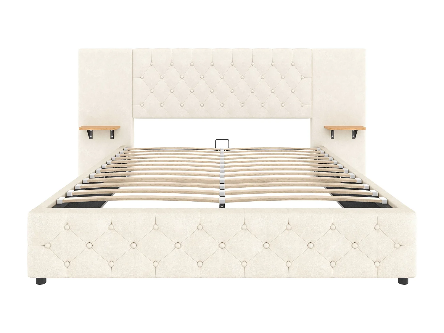 Lit coffre 160x200 cm - avec LED et port USB - velours beige - sans matelas