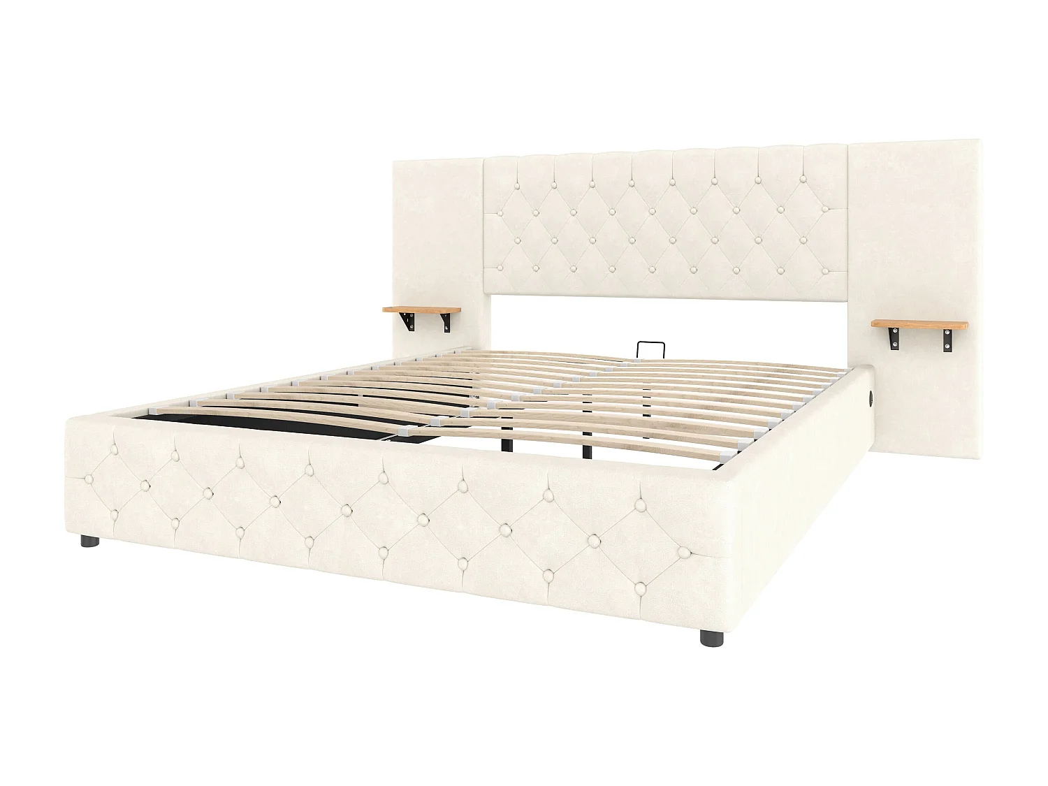 Lit coffre 160x200 cm - avec LED et port USB - velours beige - sans matelas