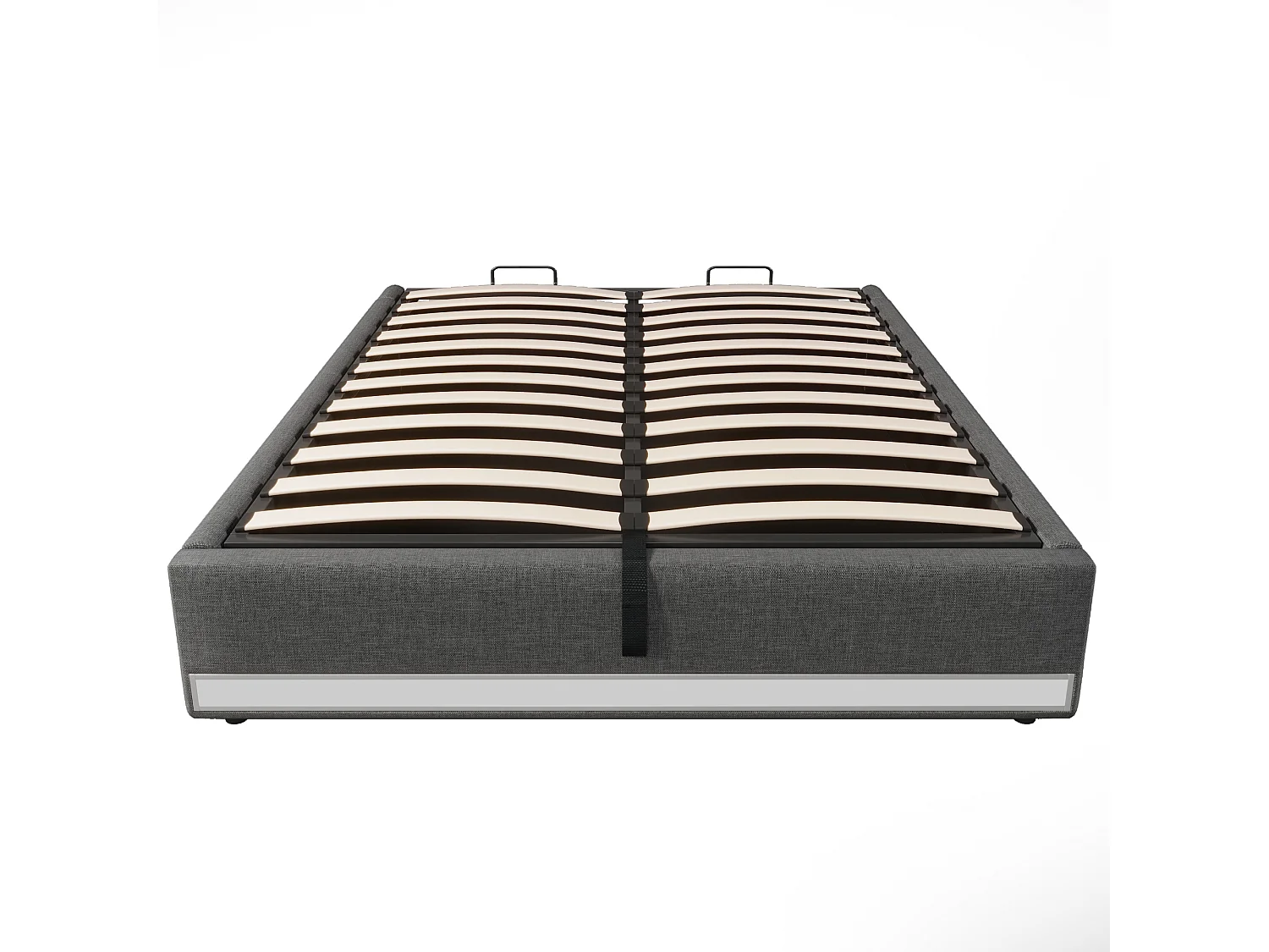 Bett mit Stauraum 140x200 cm – Erwachsenenbett mit LED- und USB-Beleuchtung – graues Leinen – ohne Matratze