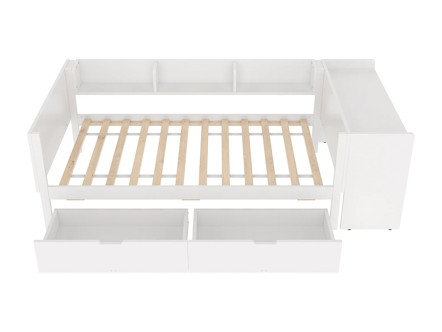 Kinderbett 90 x 200 cm – mit 2 Schubladen und Ablagen – Kiefernholz – Matratze nicht inklusive