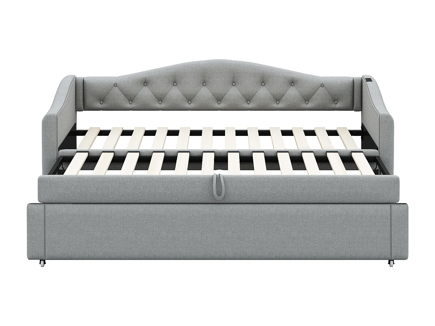 Lit enfant 90x200 - avec USB et sommier à lattes - lin gris - sans matelas