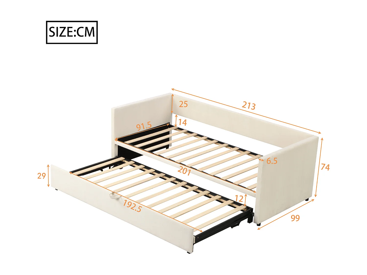 Tagesbett 90/180x200 cm – Ausziehbett und Lattenrost – Samt – Beige – ohne Matratze