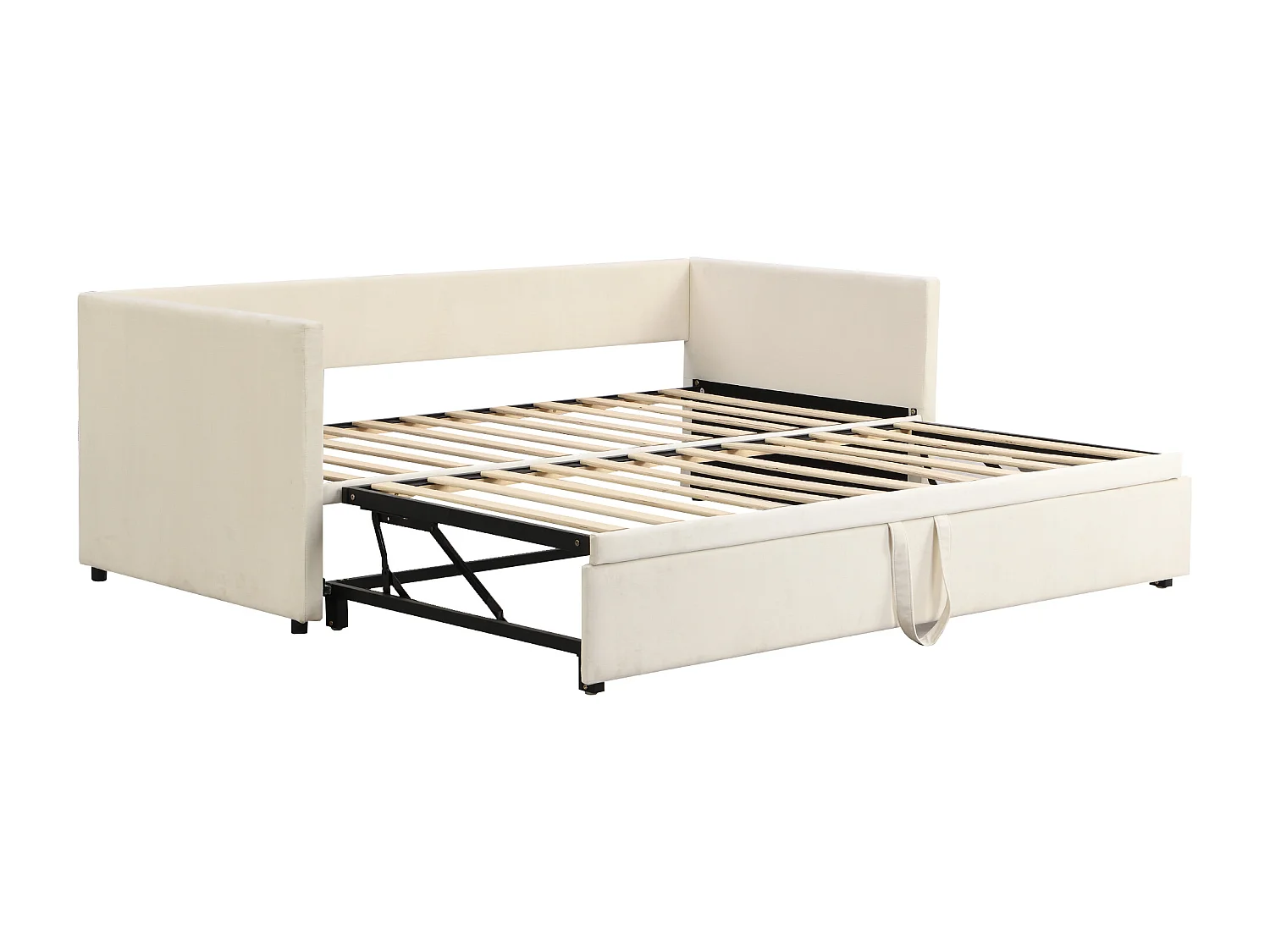 Tagesbett 90/180x200 cm – Ausziehbett und Lattenrost – Samt – Beige – ohne Matratze