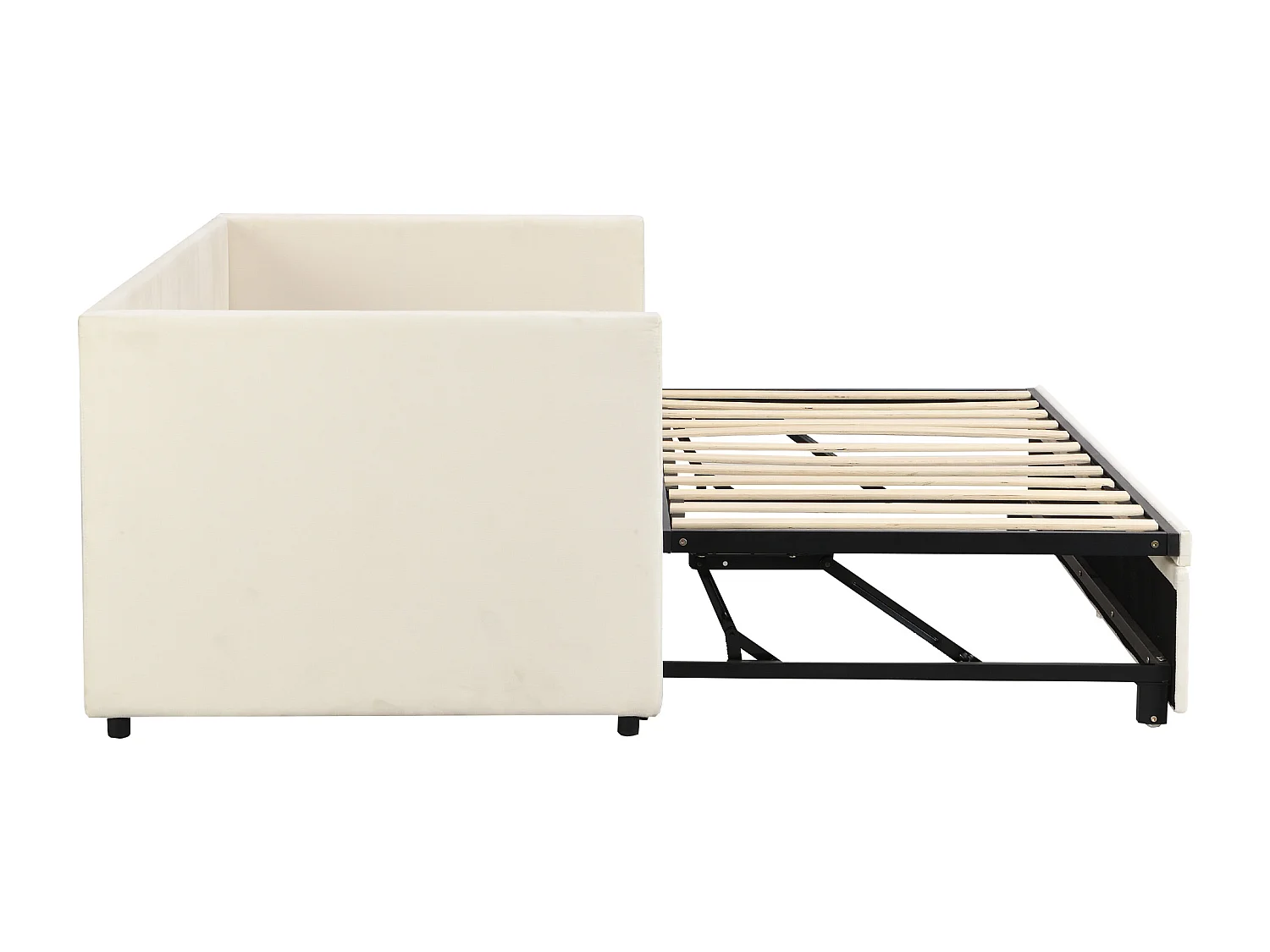 Tagesbett 90/180x200 cm – Ausziehbett und Lattenrost – Samt – Beige – ohne Matratze