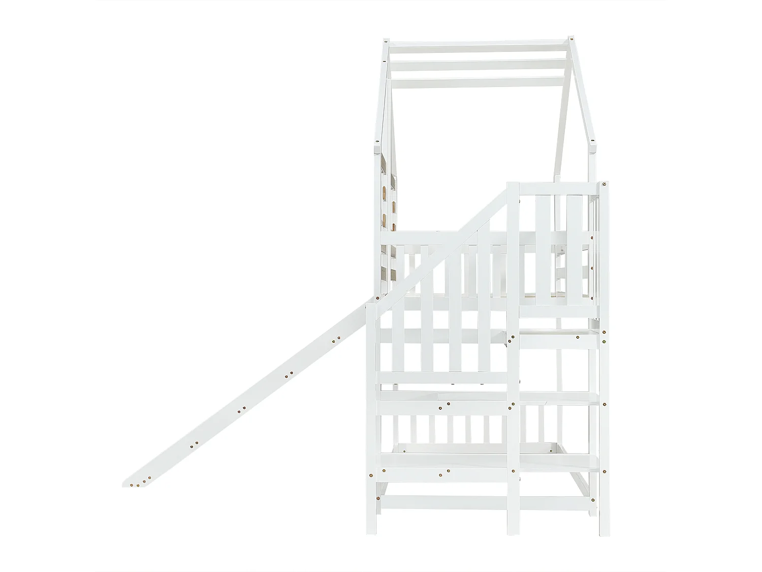 Lit superposé 90x200 cm - Lit enfant avec échelle et toboggan - blanc et naturel - sans matelas