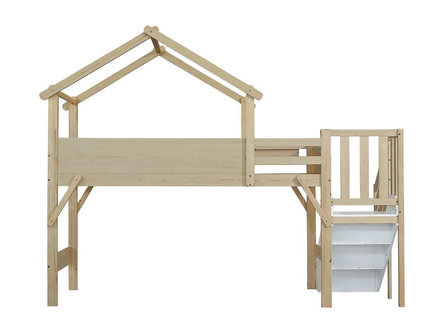 Litera de 90 x 200 cm - pino - blanco y natural - colchón no incluido