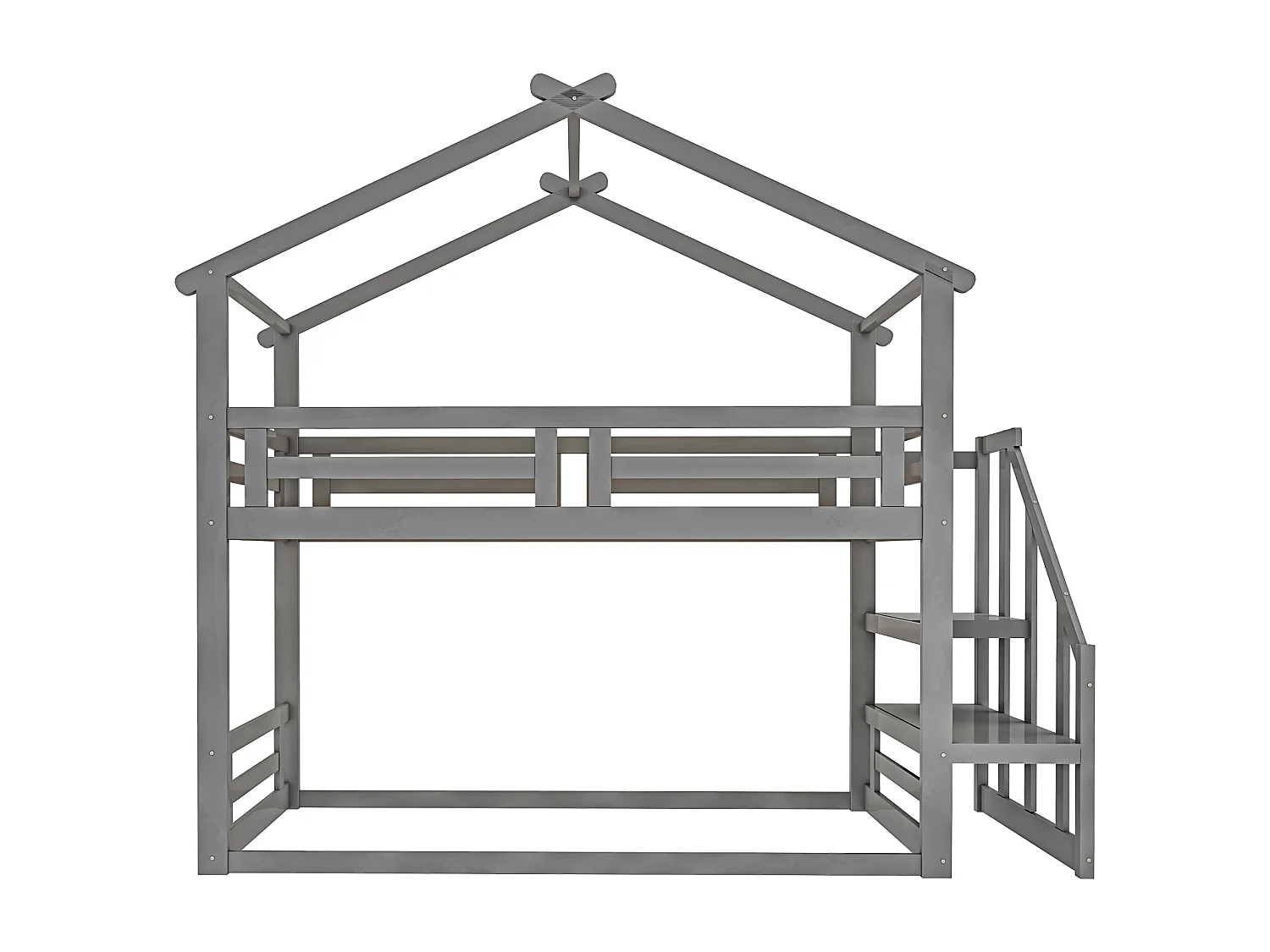 Lit superposé 90 x 200 cm - avec étagères, sommier à lattes - en pin - gris - sans matelas