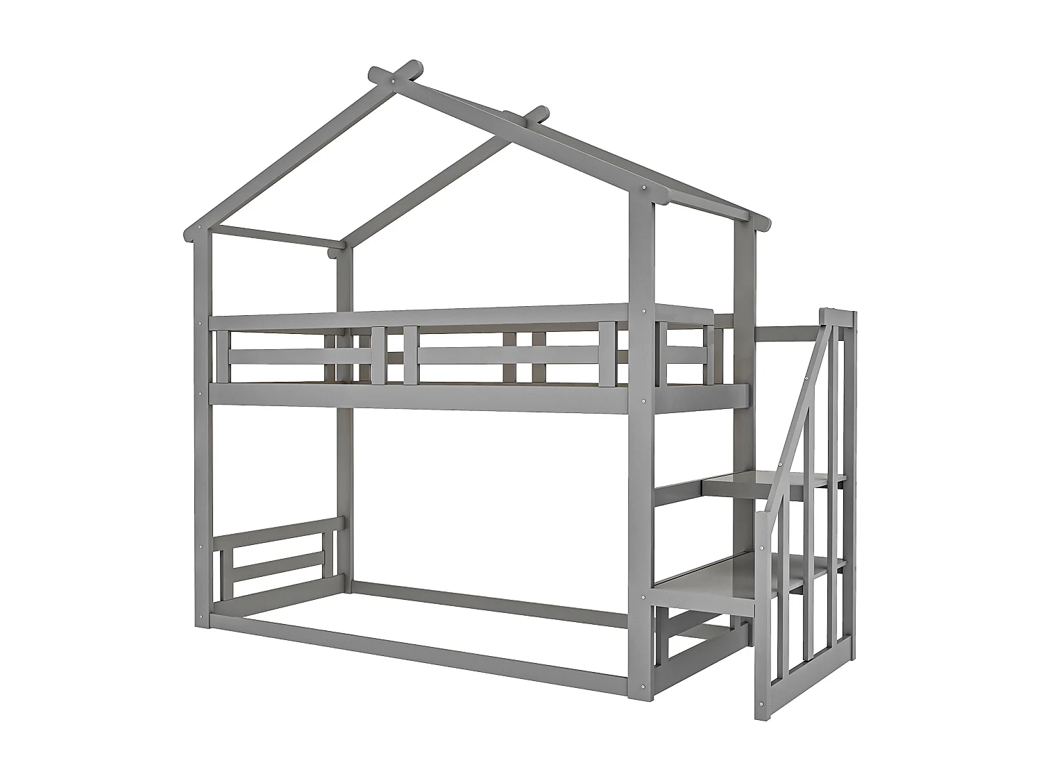 Lit superposé 90 x 200 cm - avec étagères, sommier à lattes - en pin - gris - sans matelas