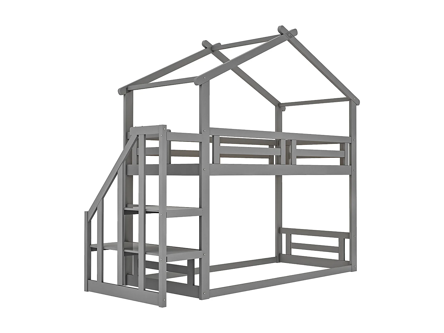 Lit superposé 90 x 200 cm - avec étagères, sommier à lattes - en pin - gris - sans matelas