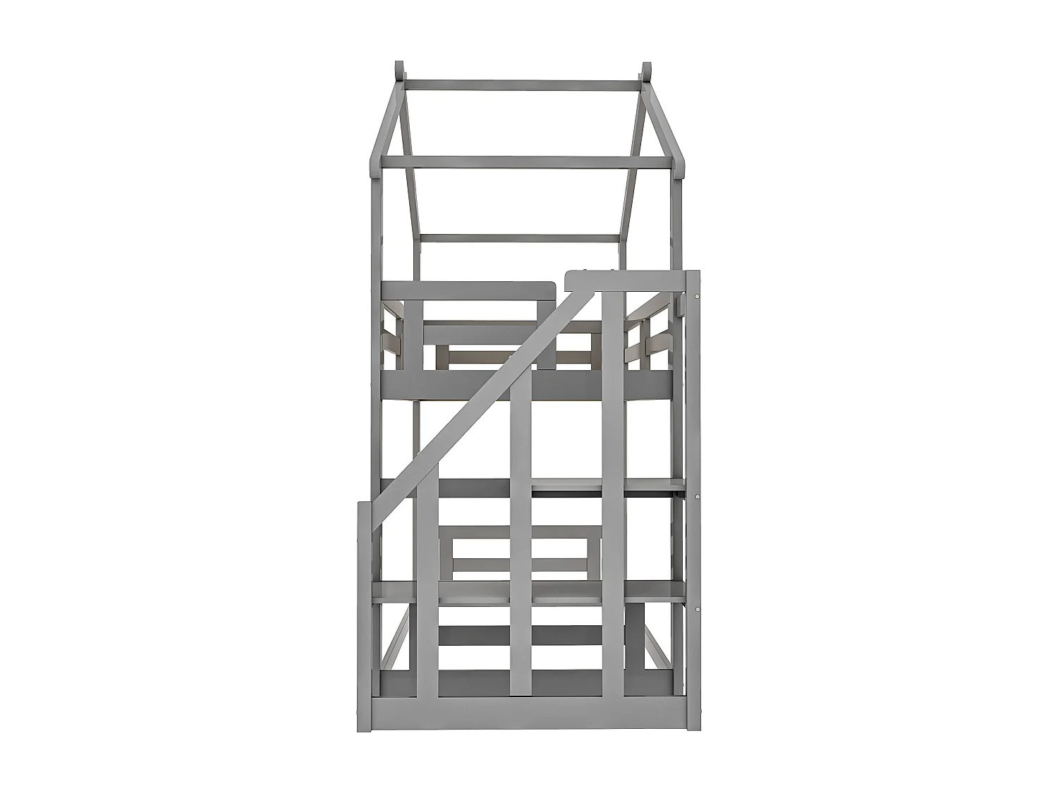 Lit superposé 90 x 200 cm - avec étagères, sommier à lattes - en pin - gris - sans matelas