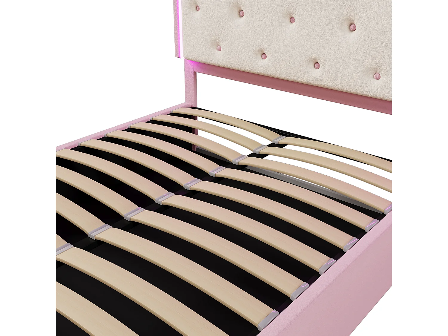 Cama com baú 140 x 200 cm - com LED e sistema hidráulico - rosa - sem colchão Colchão