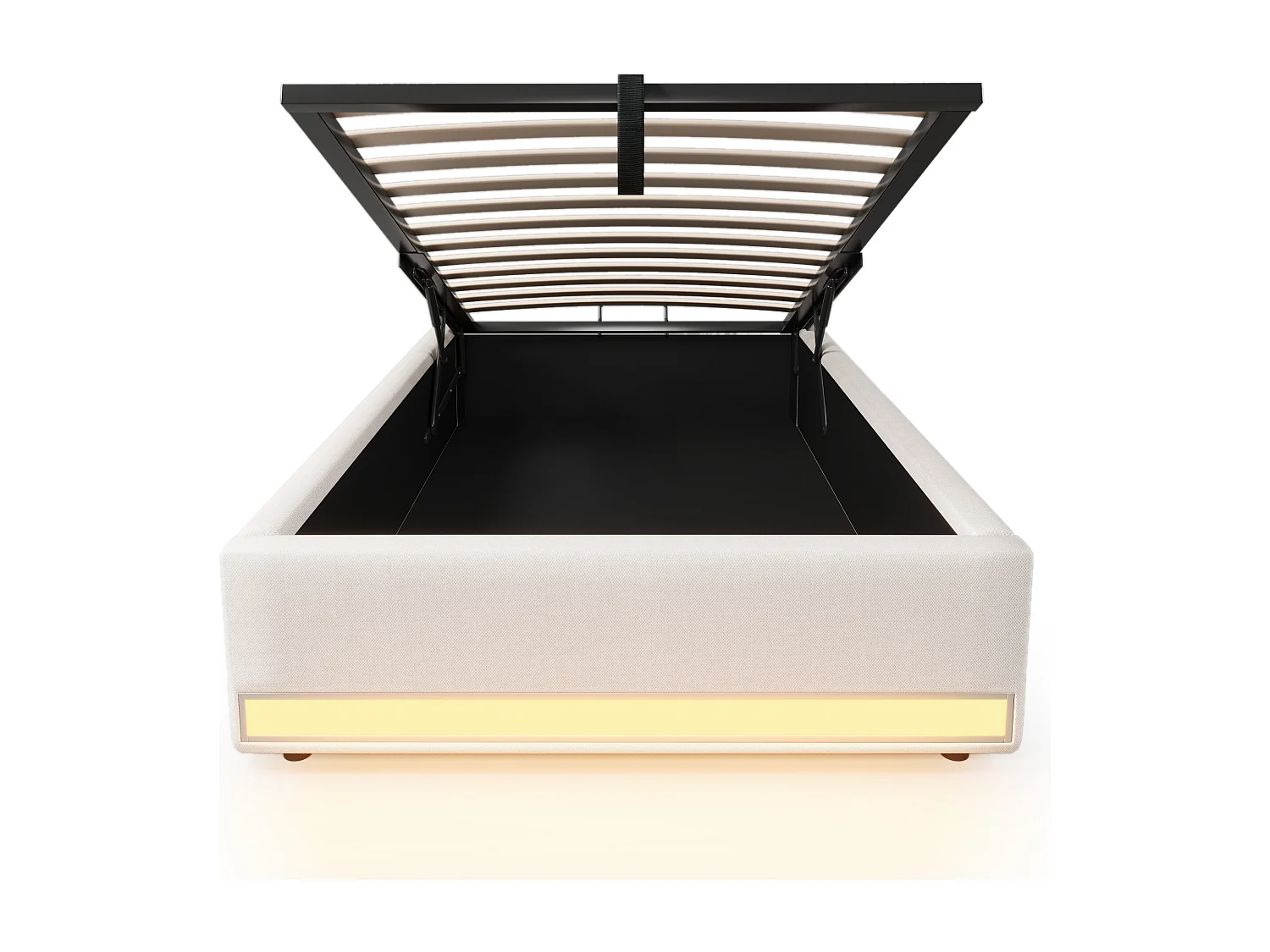 Bett mit Stauraum 90x200 cm – Kinderbett mit LED- und USB-Beleuchtung – beigefarbenes Leinen – ohne Matratze