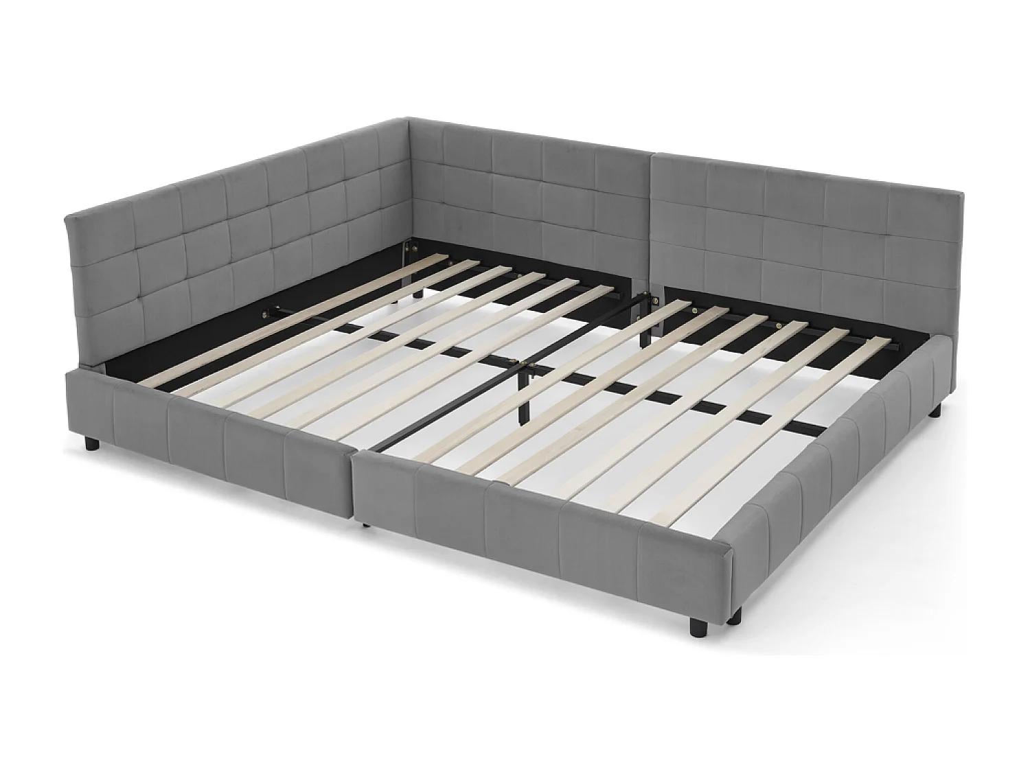 Lit banquette 160x200cm - Lit adulte avec dossier et sommier à lattes - velours gris foncé - sans matelas