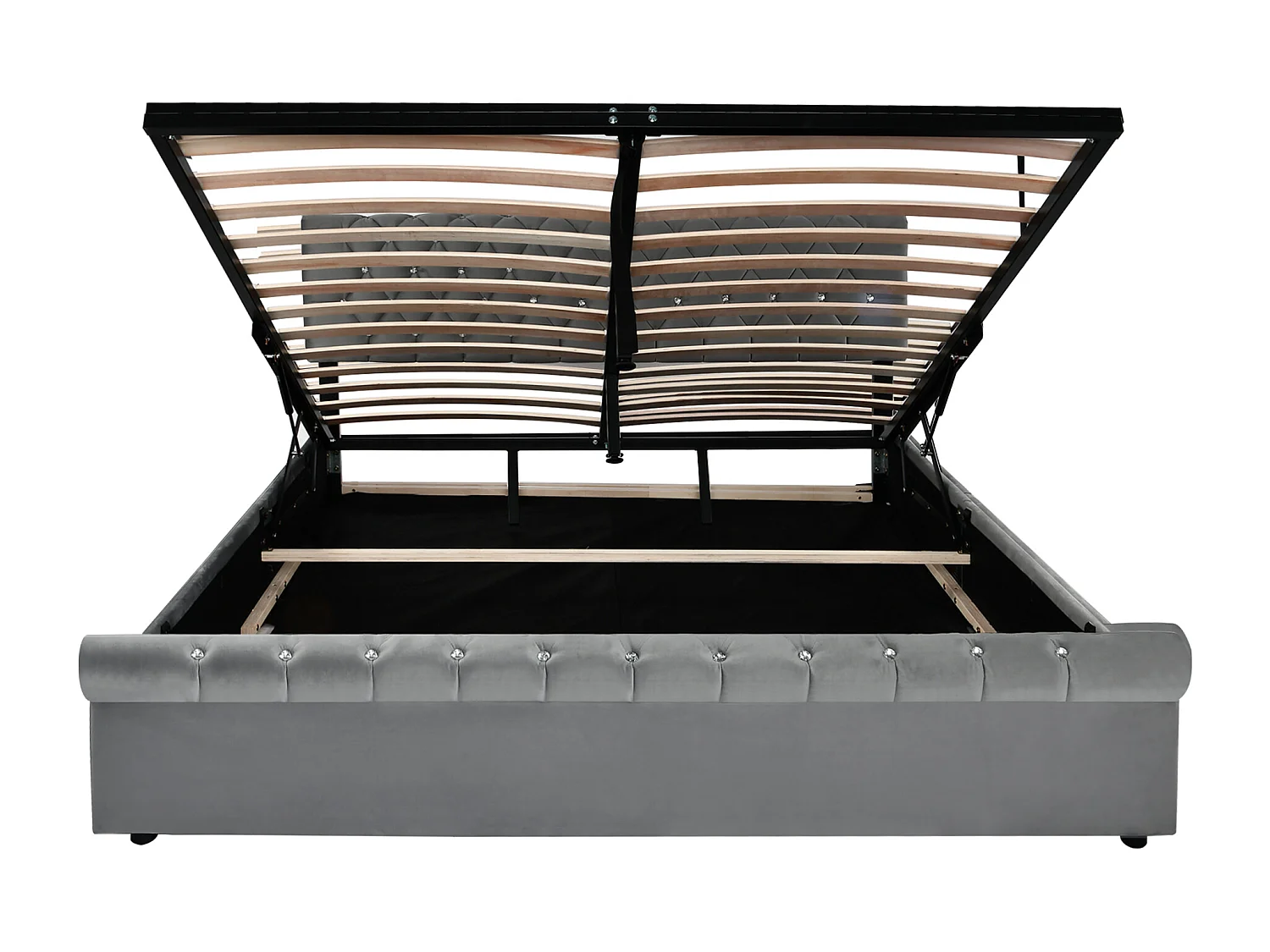 Volwassen bed 160 x 200 cm - met hoofdbord en lattenbodem - grijs fluweel - matras niet inbegrepen