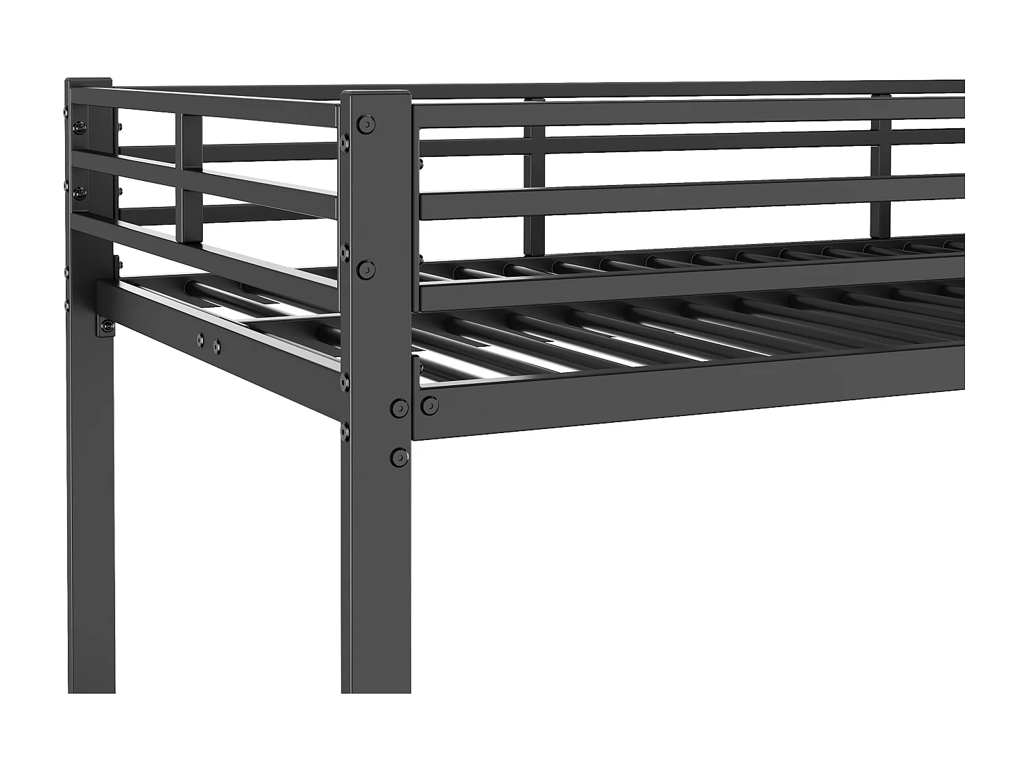 Lit superposé 90 x 200 cm - avec sommier à lattes - en métal - noir - sans matelas