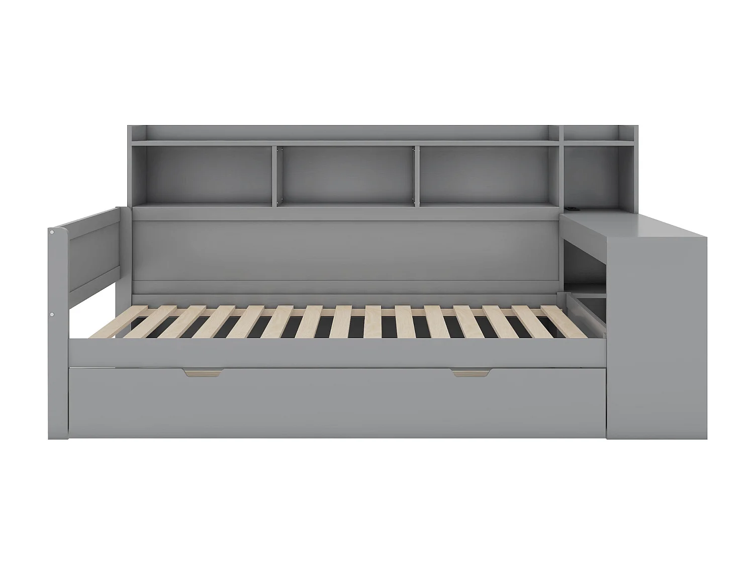 Lit enfant 90 x 200 cm - avec 2 tiroirs et un bureau - gris - sans matelas