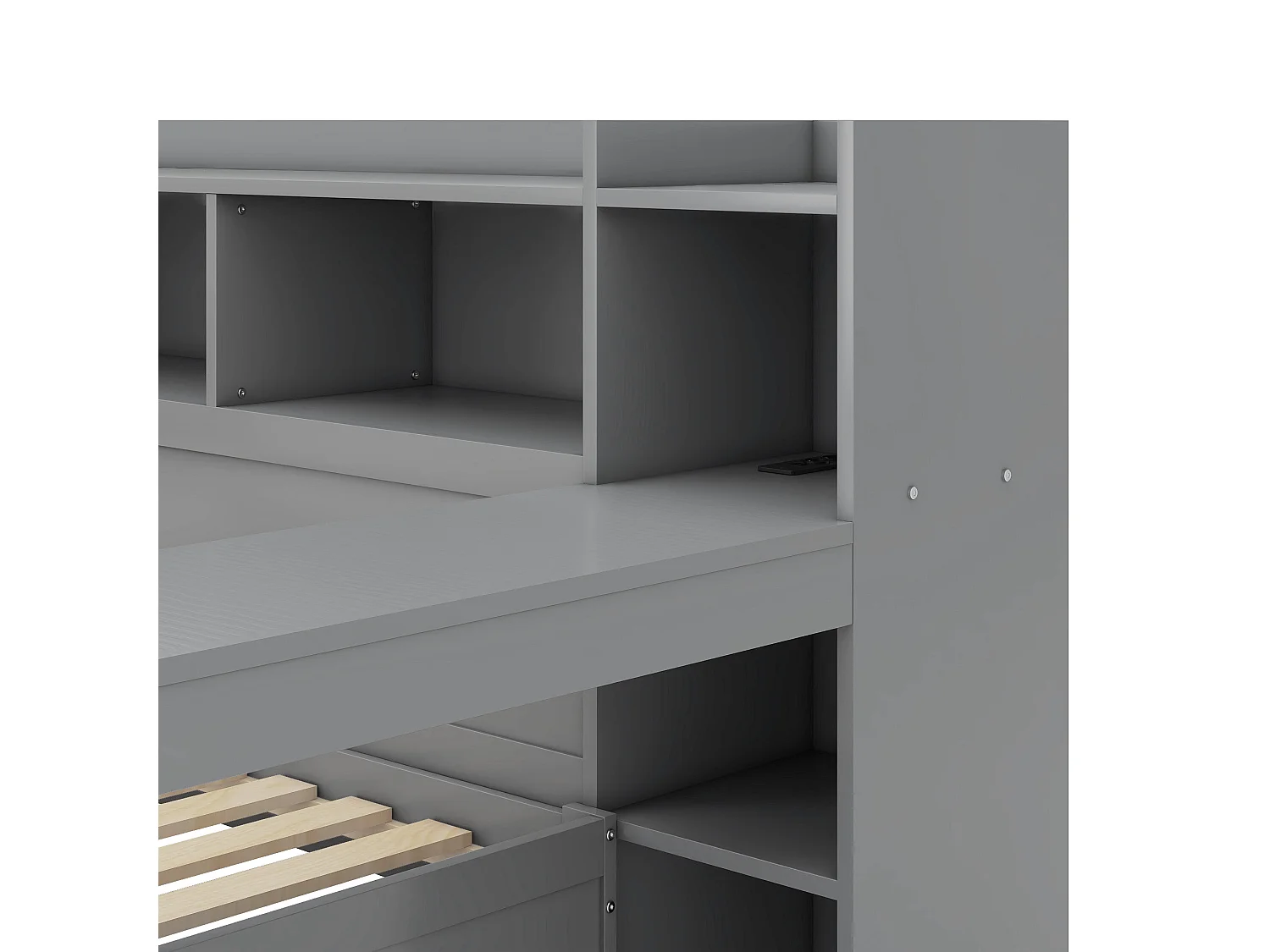 Lit enfant 90 x 200 cm - avec 2 tiroirs et un bureau - gris - sans matelas