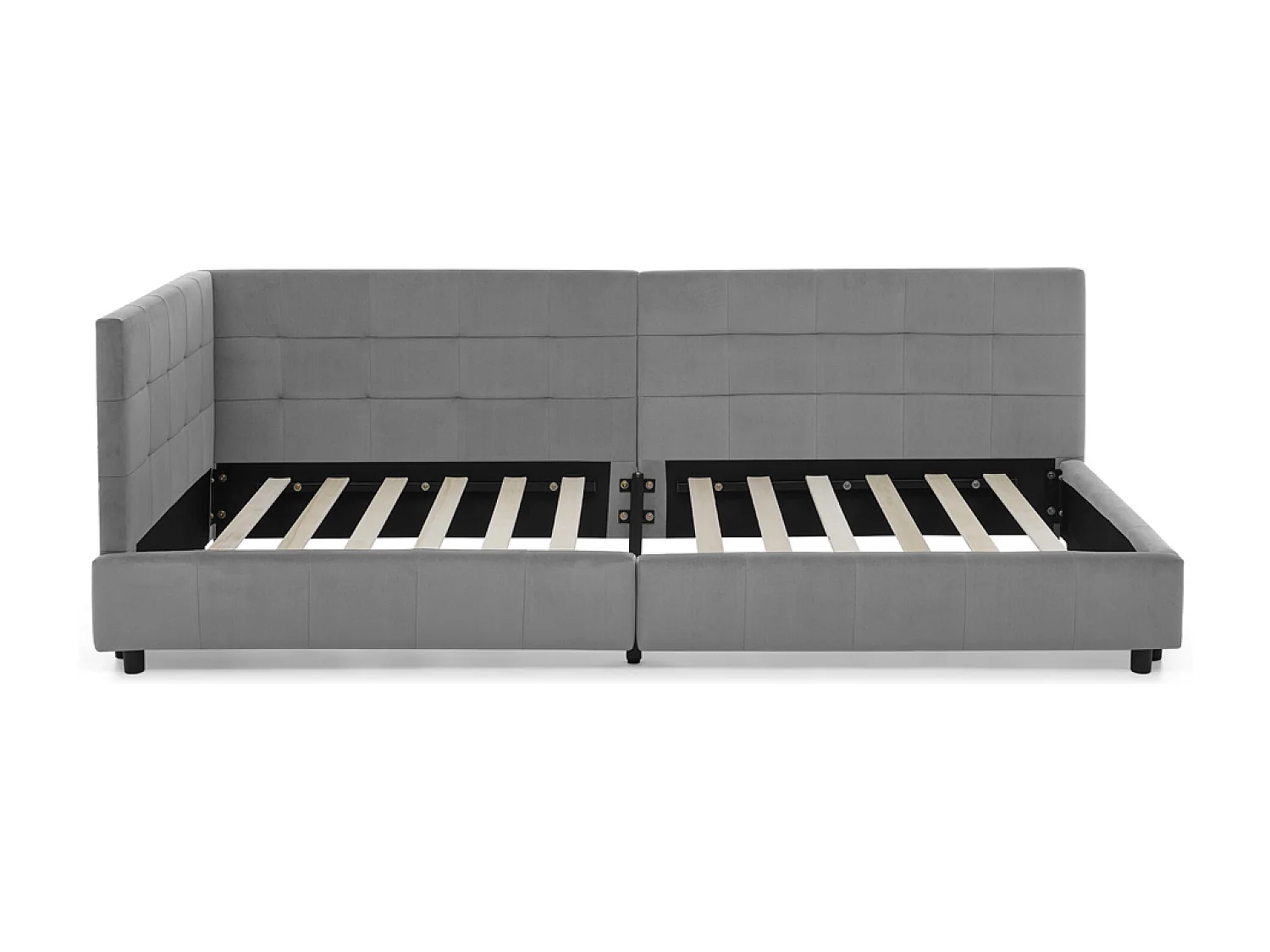 Lit banquette 90x200 cm - Lit simple avec dossier et sommier à lattes - velours gris - sans matelas