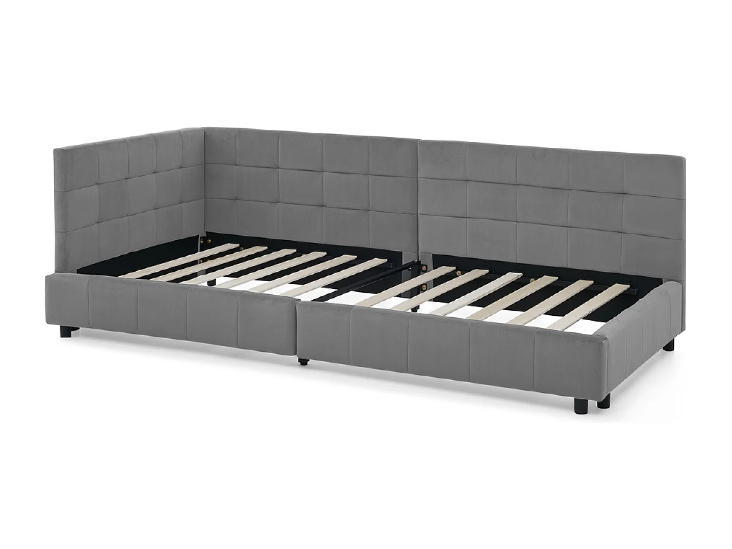 Lit banquette 90x200 cm - Lit simple avec dossier et sommier à lattes - velours gris - sans matelas