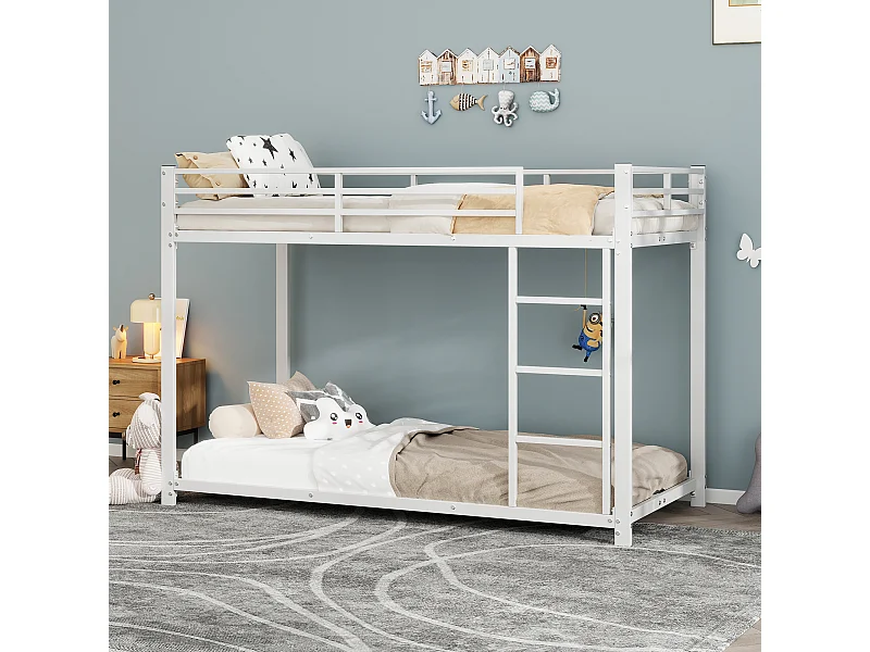 Etagenbett 90 x 200 cm – mit Kopfteil, Lattenrost – Metall – Weiß – Matratze nicht inklusive Inklusive: