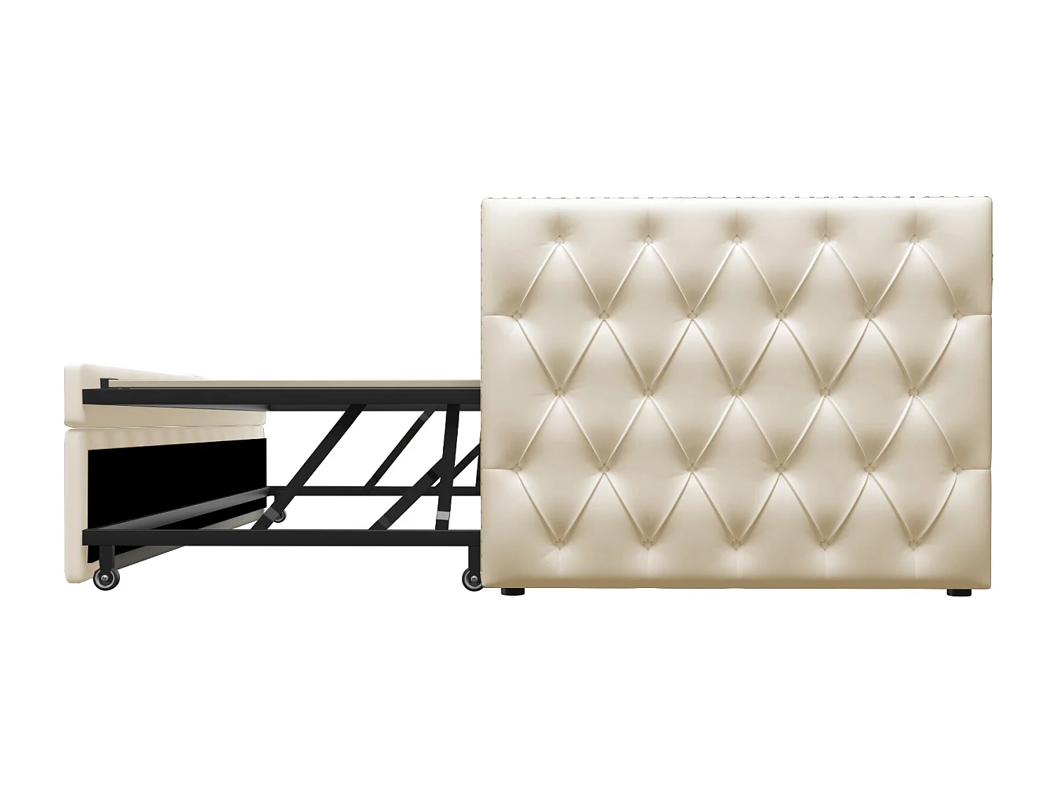 Lit banquette 90x200 cm - Lit enfant avec lit gigogne et sommier à lattes - velours beige - sans matelas