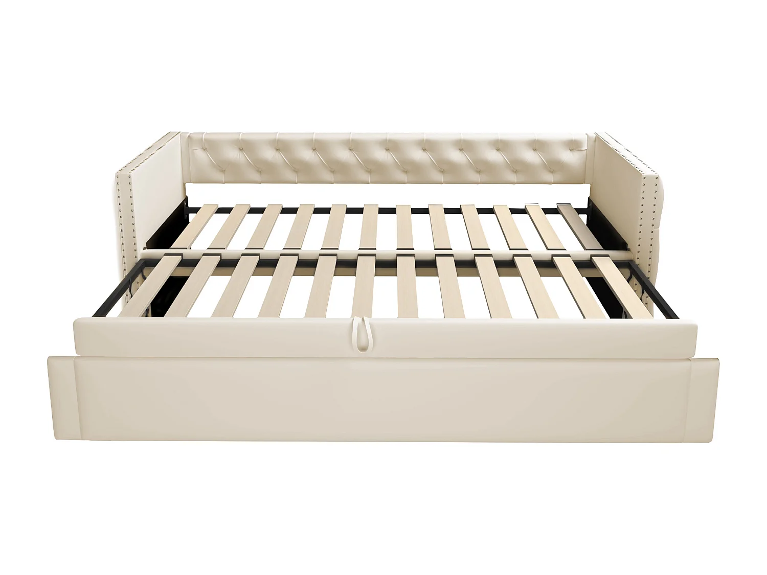 Lit banquette 90x200 cm - Lit enfant avec lit gigogne et sommier à lattes - velours beige - sans matelas