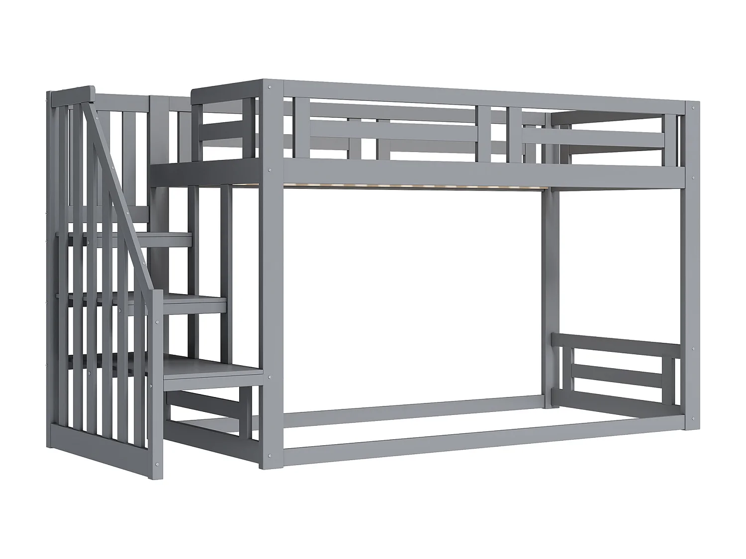 Lit superposé 90x200 cm - Lit enfant avec échelle et barrière de sécurité - bois gris - sans matelas