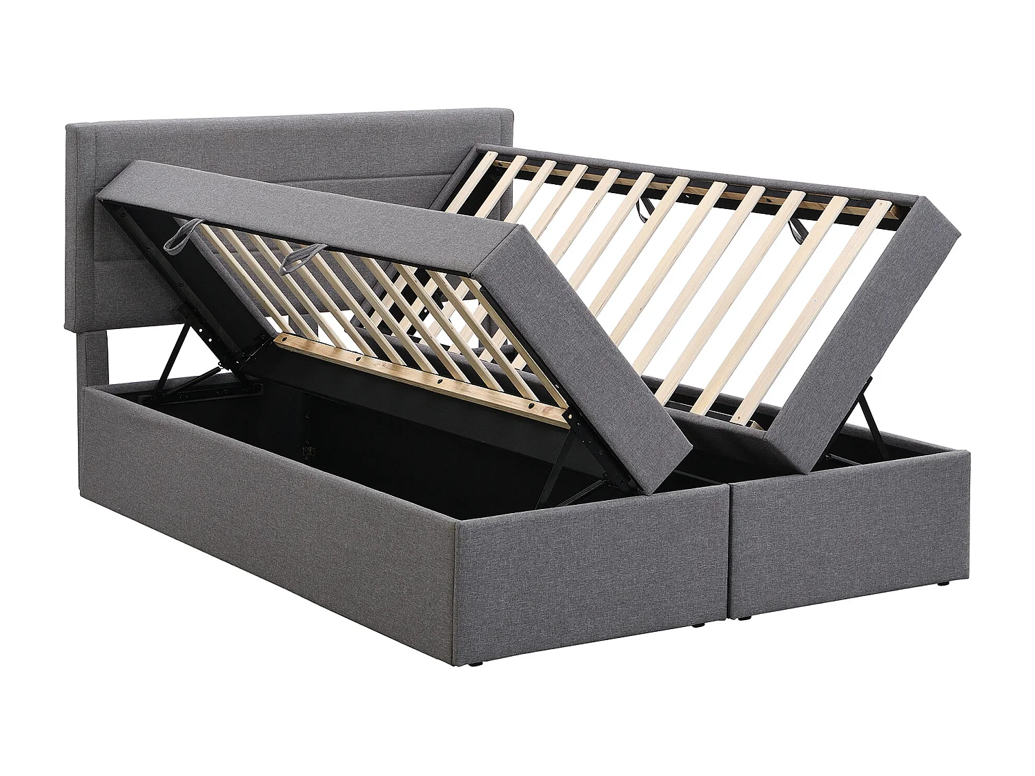 Lit adulte 140x200 - avec sommier à lattes et hydraulique - en lin - gris