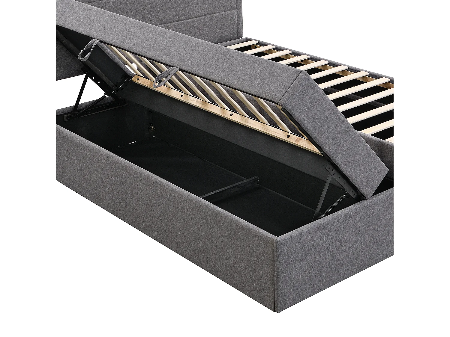 Lit adulte 140x200 - avec sommier à lattes et hydraulique - en lin - gris