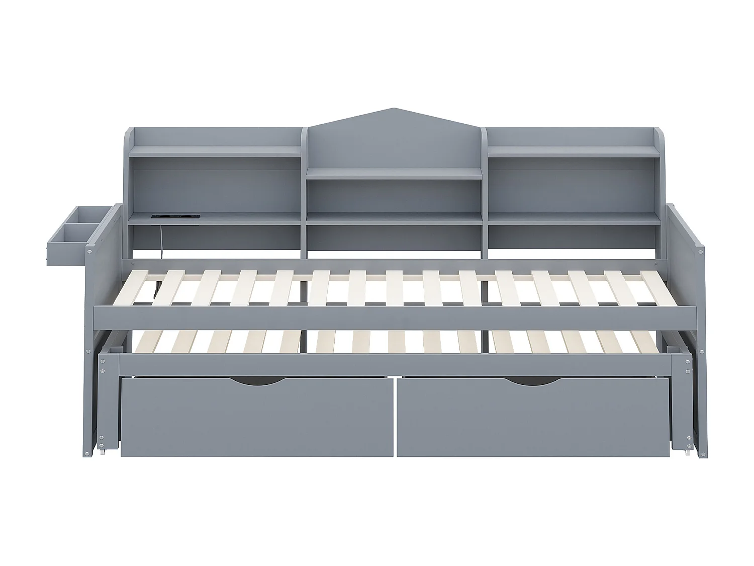 Lit enfant 90x200 cm - avec 2 tiroirs et un grand compartiment de rangement - gris