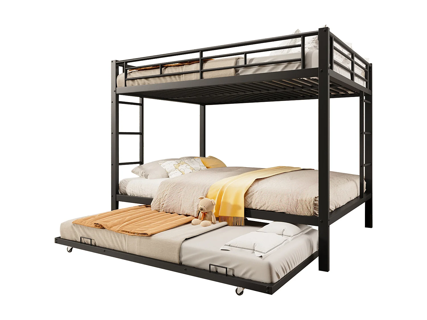 Beliche 140x200 cm - Cama de criança com cama auxiliar e estrado de ripas - metal preto - colchão não incluído