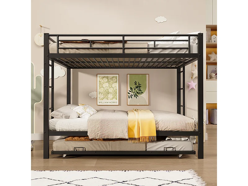 Beliche 140x200 cm - Cama de criança com cama auxiliar e estrado de ripas - metal preto - colchão não incluído