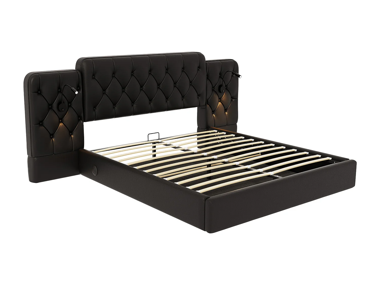 Lit coffre 180x200 cm - Lit adulte avec lampe de lecture et ports USB - PU noir - sans matelas