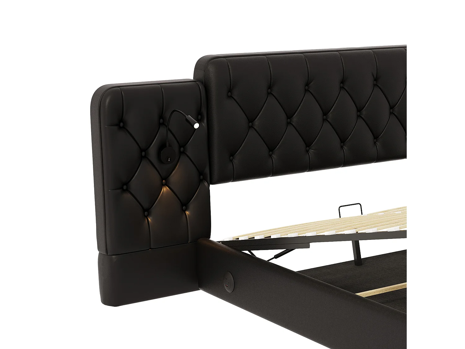 Lit coffre 180x200 cm - Lit adulte avec lampe de lecture et ports USB - PU noir - sans matelas