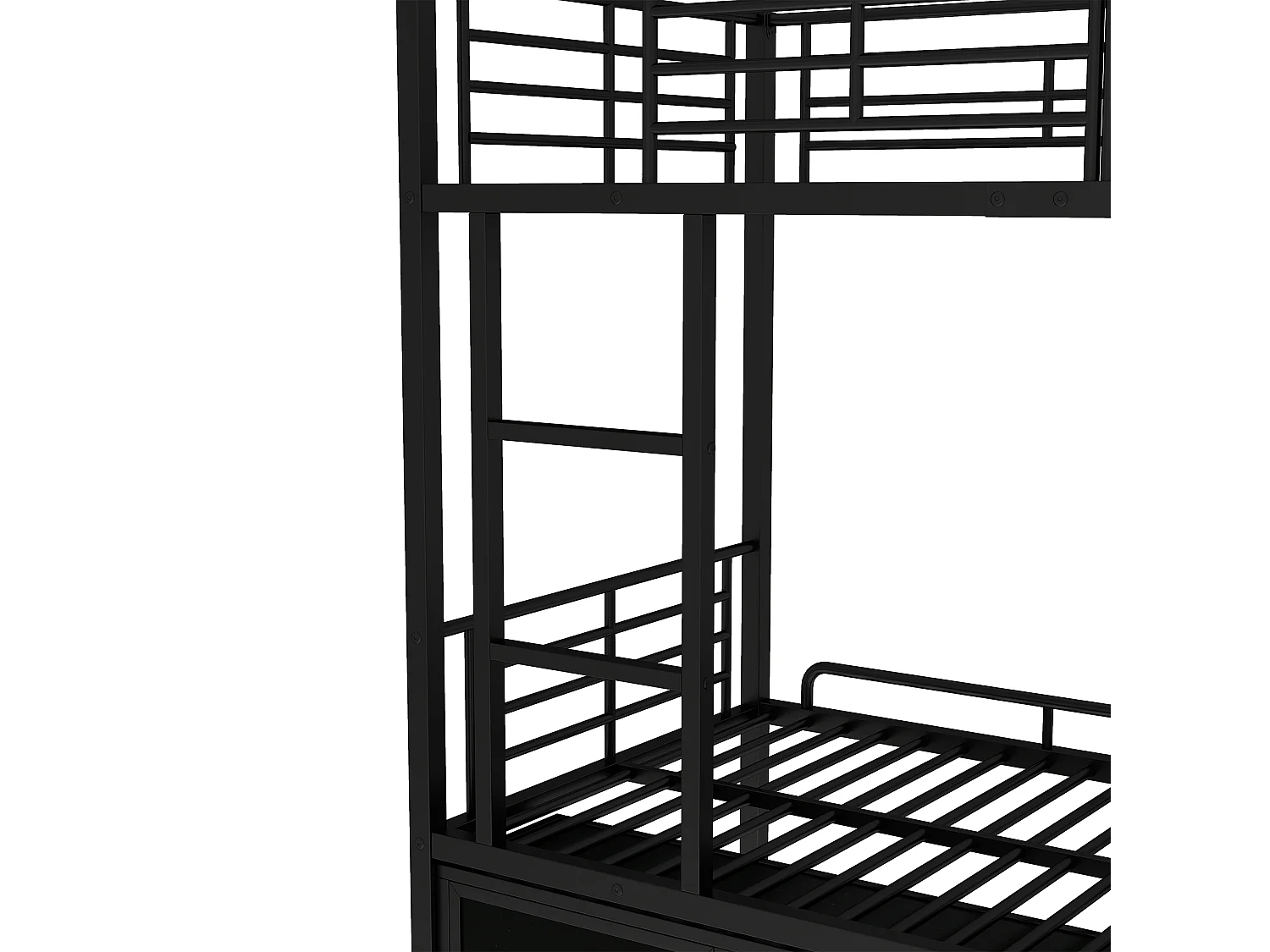 Letto a castello 90x200 cm - con ripiani portascarpe, rete a doghe - in metallo - nero - materasso non incluso