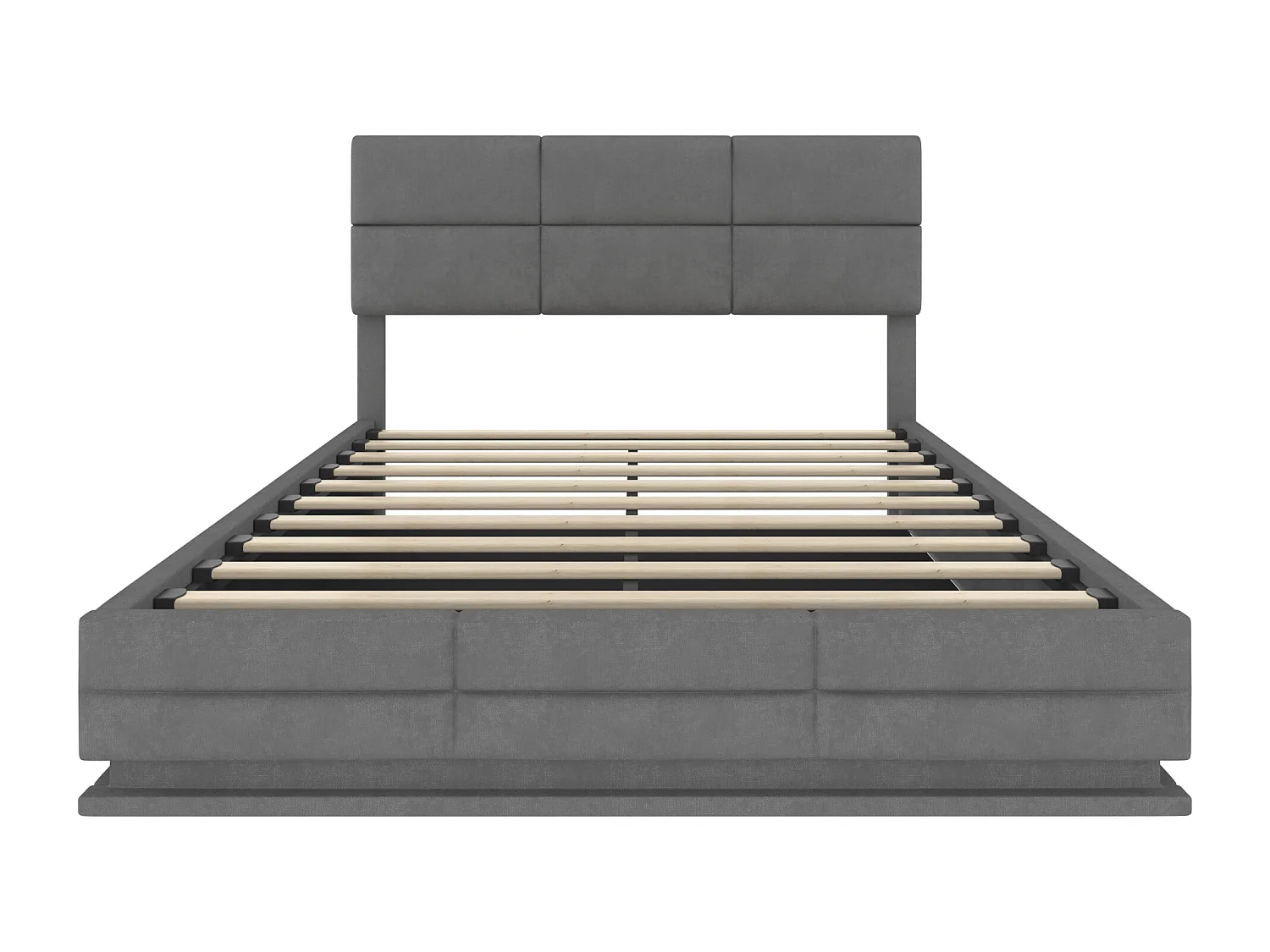 Lit coffre 160x200 cm - Lit adulte avec tête de lit réglable, lumière LED et port USB - velours - gris foncé - sans matelas