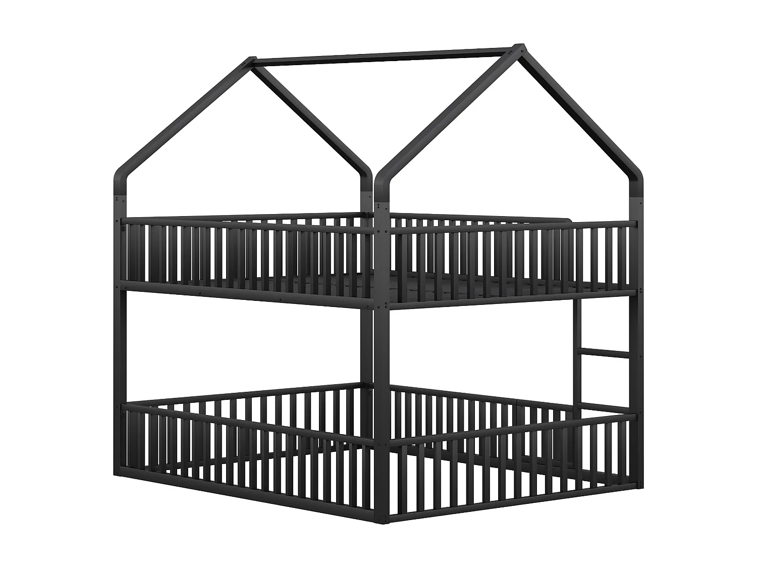 Lit superposé enfant 140x200 cm - avec escalier et barrières de sécurité - noir - sans matelas