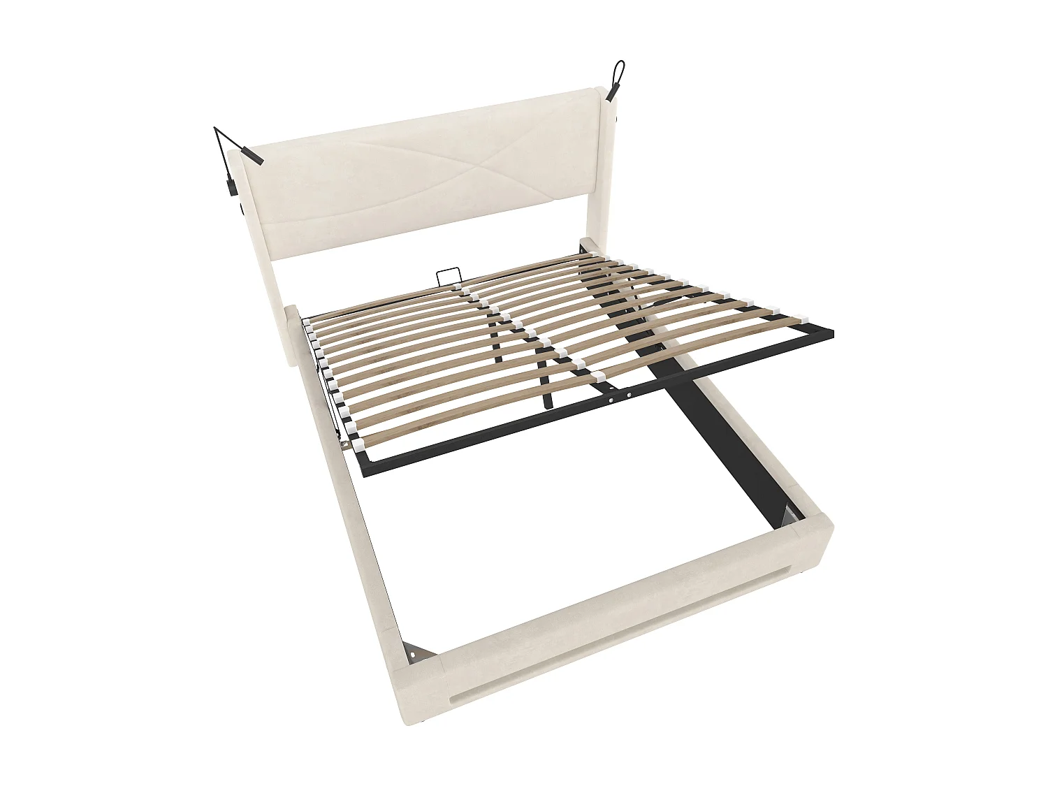 Lit coffre 140x200 cm - avec 2 liseuses et éclairage LED - velours beige - sans matelas